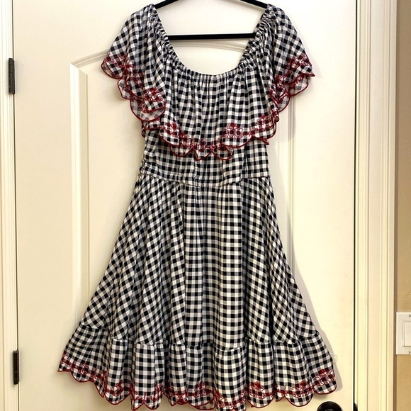 Torrid Sz 4 Gingham check Midi Dress Womens Ruffled Embroidered country Ruffles - Picture 2 of 10